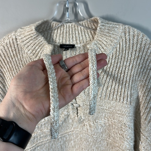 Talbots Womens Cream Tan Beige Lace Up Ribbed Sweater Size XL Beachy Neutral - Picture 7 of 11